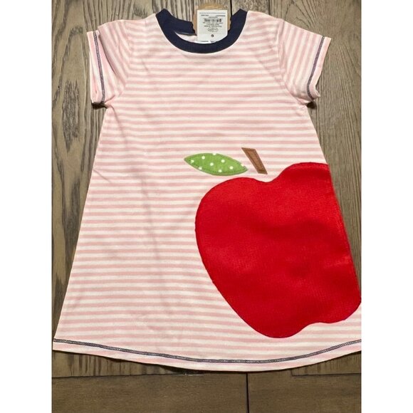 Mud Pie apple Dress Back to School Fall Apple picking NWT 12-18m pink red appliq - Picture 1 of 6